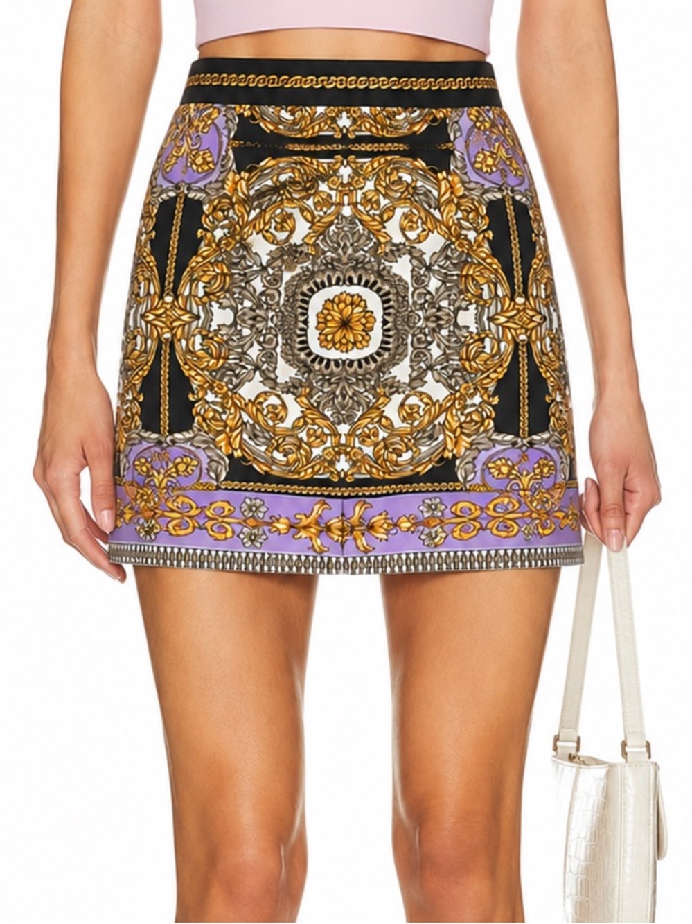 Laundry By Shelli Segal Black, Gold & Lavender Baroque Mini Skirt